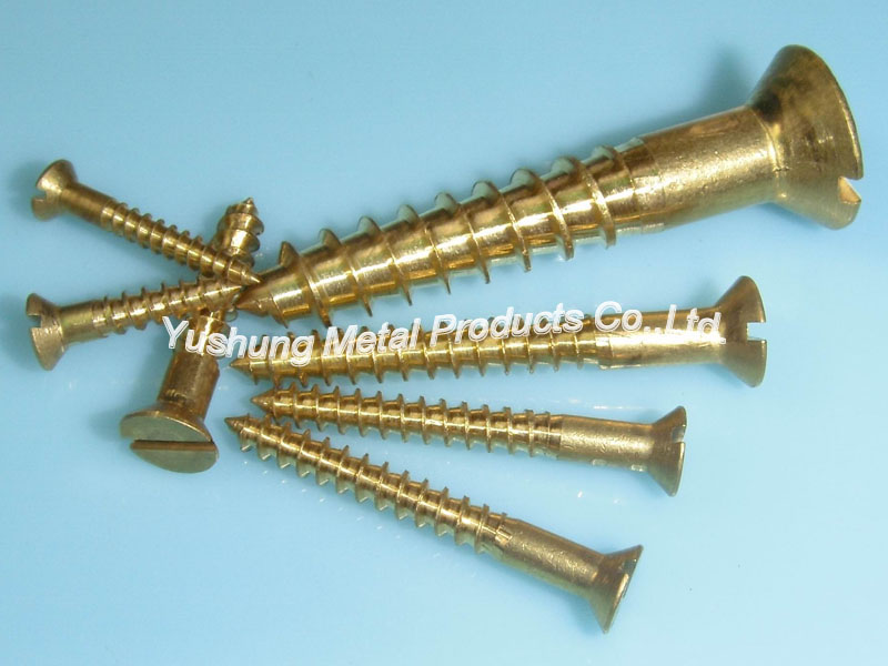 Brass slotted flat head wood screw