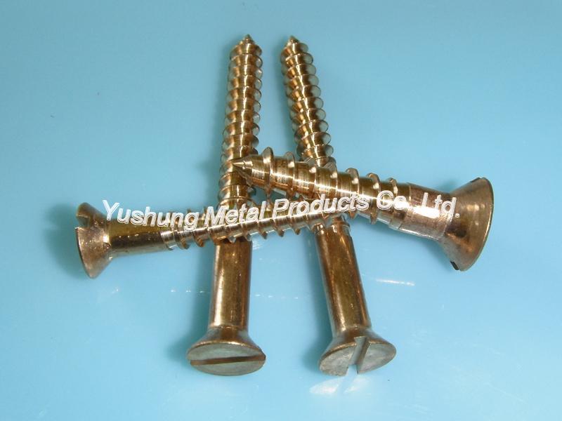 Silicon bronze slotted flat head wood screw